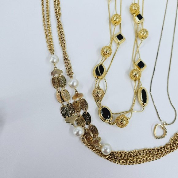 Assorted Bundle of Costume Jewelry Necklaces Rings Stick Pen Gold Metal Art Deco - Picture 8 of 15